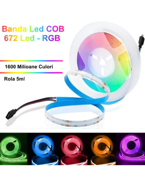 Bandă LED COB 24V, 672 LED/M, 21W/M, IP20 – Lumină RGB